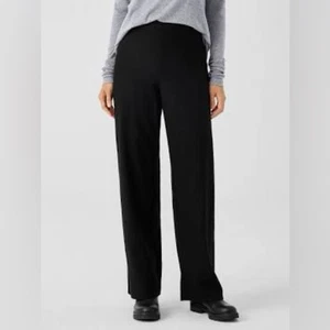 Eileen Fisher Stretch Wool Jersey Knit Straight Pant Black Medium - Picture 1 of 5