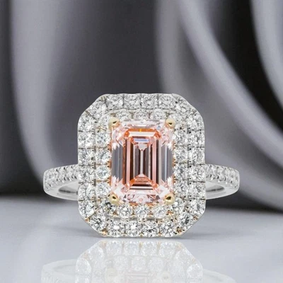 Fancy Intense Pink Diamond Ring 3.00 Ct IGI Lab Grown Emerald Cut 14K Multi Gold - Image 1 of 4