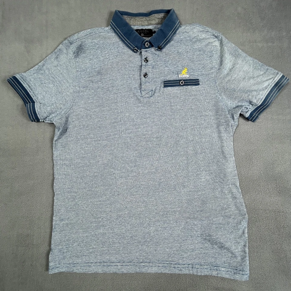 Camisa Polo Kangol Para Hombres Grande Azul Abotonada Informal Cuello en Contraste Bolsillo Algodón Foto 1 de 4