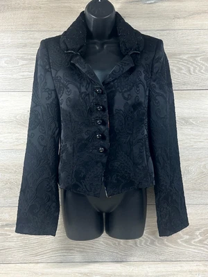 Giorgio Armani Women's Black Textured Shell Beaded Collar Blazer Jacket 10 EU 42 - Image 1 of 4