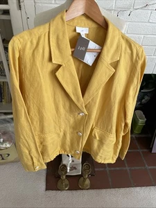 Neu mit Etikett J. Jill Leinenmischung Kordelzug Knopf Jacke senfgelb maritim Gr. L - Bild 1 von 13