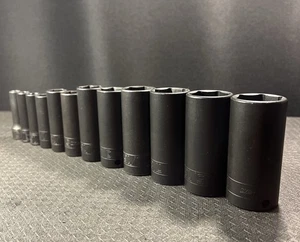 NICE Snap-On 3/8” Flank Drive SAE STANDARD DEEP 6 Point Impact Sockets SET of 12 - Picture 1 of 18