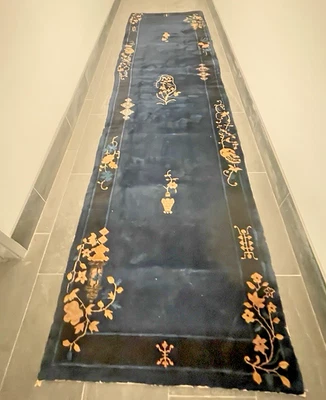 ANTIGUA ALFOMBRA ORIENTAL CHINA PEKING ART DECO PASILLO CORREDOR 12' 6" X 3' Foto 1 de 4