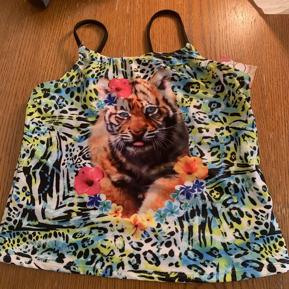 Traje de baño Tankini tropical Ocean Pacific para niñas jóvenes XL 14/16 con top de tigre solamente Foto 1 de 4