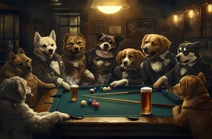 Dogs Playing Pool Billiards Game Oil Painting Art Decor Printed On Canvas 206 - Picture 1 of 7