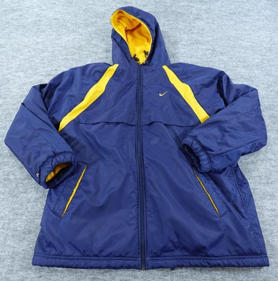 Chaqueta Nike Para Hombre Grande Azul Amarillo Azul Marino Reversible Con Capucha Polar Cremallera Swoosh De Colección Foto 1 de 4