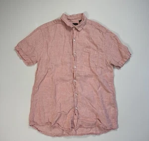 Saks Fifth Avenue Men’s Large 100% Linen Button Shirt Pink Vacation Beach Preppy - Picture 1 of 8