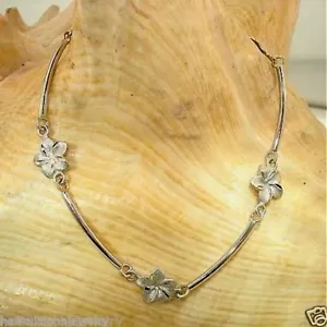 8MM SOLID 14K WHITE GOLD DC MATTED HAWAIIAN PLUMERIA CURVED BAR ANKLET 9.0" #SL - Picture 1 of 7