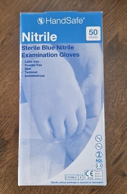 Handsafe Sterile Nitrile Examination Gloves Medium 50 latex powder free Blue