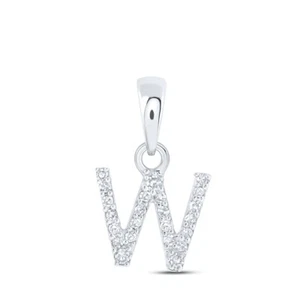 10kt White Gold Womens Round Diamond W Initial Letter Pendant 1/20 Cttw - Picture 1 of 1