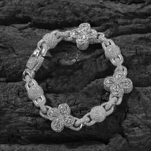 10mm Hip Hop Men's Bead Bracelet Charms White Gold Plated Iced CZ Out 14K Gold - Picture 1 of 11