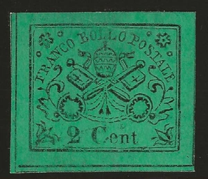 1867 Päpstlich - 2 c. grün II Ausgabe ohne Punkt nach Cent. gebraucht A. Diena - Bild 1 von 2