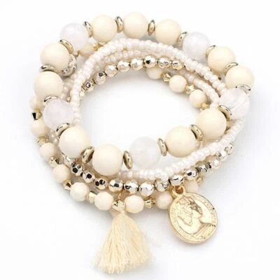 BRACCIALE TOP QUALITA BIANCO MULTISTRATO FASHION  & PERLINE COLORATI NAPPA FESTA - Immagine 1 di 2