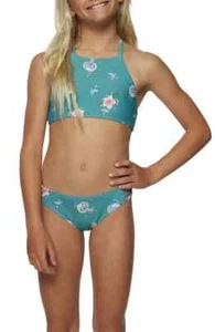 O'Neill L98660 Girls Teal Chan Floral Braided Hi-Neck Swim Set Size 14 - Picture 1 of 3