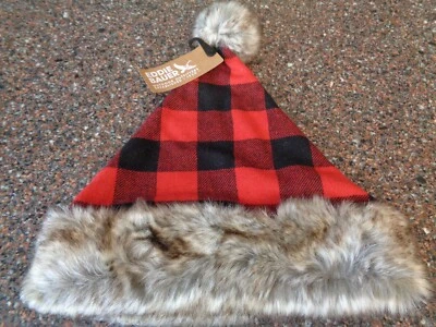 Sombrero de Papá Noel Eddie Bauer Buffalo a Cuadros S/M Borde de Piel Sintética Rojo Escarlata A Cuadros Nuevo Foto 1 de 4