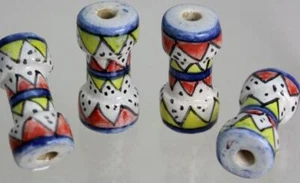 Peruvian Ceramic Hair -Crafts  BEADS Geometrical - Hand Painted  V087 - Picture 1 of 2