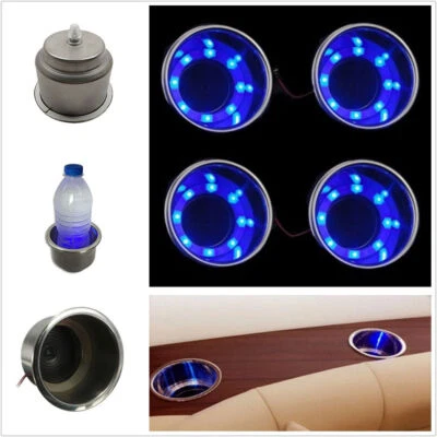 Portable 4 Pcs DC12V Blue LED Car Marine Boat Camper Interior Cup Drink Holder - Image 1 of 4