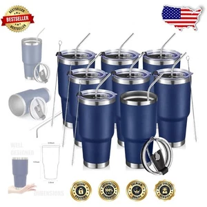 Navy Powder-Coated Insulated Travel Mugs - 30 oz, 8 Count for Hot & Cold Drinks - Picture 1 of 10