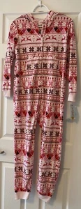 NWT Cat And Jack Girls One Piece Pink Holiday Isles Pajamas Size XL 14 - Picture 1 of 9