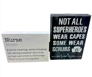 Nurse Noun Definition Black Wood Sign Superheros Capes White Plaque Rustic Gift - Picture 1 of 4