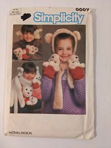 Simplicity Sewing Pattern 6669 Childs Scarf Hat Mittens Ear Muff Covers One Size
