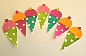 7 Iron On Applique Scrapbooking Multicoloured Yummy Ice Creams - No Sew - Picture 1 of 1