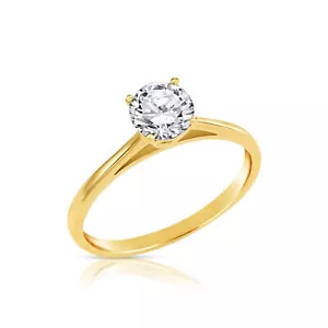 14K Real Solid Yellow Gold 1Ct Solitaire Round Brilliant Engagement Wedding Ring - Picture 1 of 7