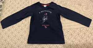 Jacadi Boys Navy Blue T-Shirt Long Sleeve Sz 4 Graphic A Bicyclette Cotton 104cm - Picture 1 of 6