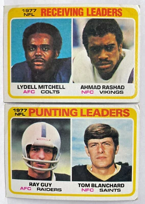 1978 Topps NFL 2 card Lot. 1977 AFC & NFC Punting and Receiving Leaders - Image 1 of 4