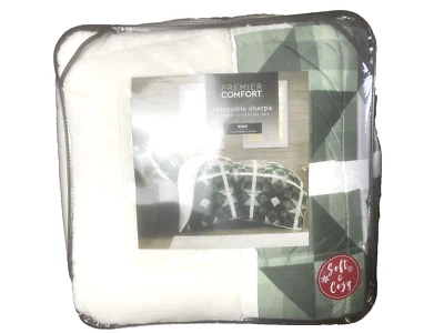 Juego de edredón Premier Comfort de terciopelo a Sherpa verde y blanco Starburst King $160 Foto 1 de 4