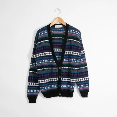Cárdigan Suéter Vintage New Era A Rayas Acrílico Para Hombre Mediano Fair Isle Hecho en EE. UU. Foto 1 de 4