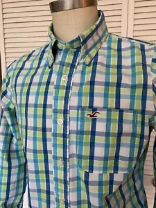 Hollister Herren Baumwolle Popeline Shirt blau grün kariert, groß schlank - Bild 1 von 7
