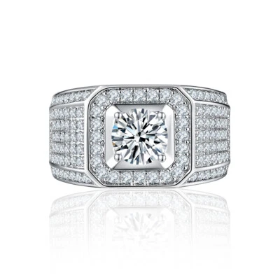 Personalize Hip Hop Micro Pave Halo 2-3CT Clear Blue Oval Brilliant Princess - Image 1 of 4