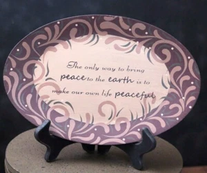 Primitive Decorative Wood Tray Peace on Earth Inspirational Quote 11 x 7.5 inch - Picture 1 of 1