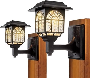 Solar Wall Lanterns Outdoor Waterproof LED Solar Deck Fence Lights 2 Pack New - Picture 1 of 1