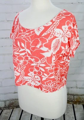 Paper Crane Loose Scoop Neck Crop Top Orange Floral Size L? Short Sleeve Summer - Image 1 of 4