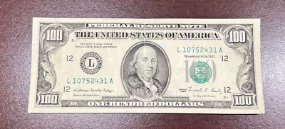 Series 1988 US One Hundred Dollar Bill $100 San Francisco L 10752431 A - Image 1 of 2