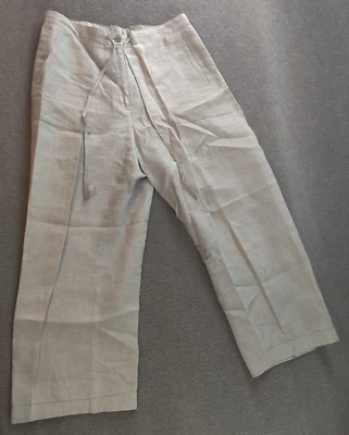 Liz Claiborne Womans 14P 100% Linen Beige Wide Leg Capris Pants 32x25 Drawstring - Image 1 of 4