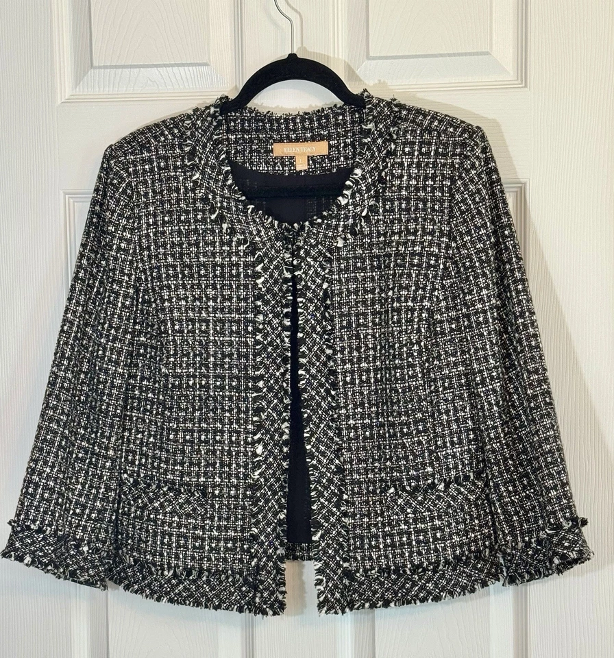 Blazer Ellen Tracy Negro Blanco Plata Metálico Tweed Chic Grande Precio de venta sugerido por el fabricante $179 Foto 1 de 4