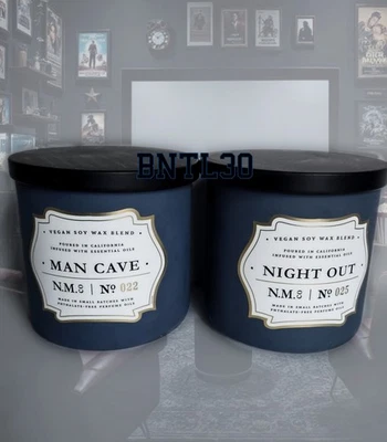 HTF icônico! Conjunto de velas 17 oz duplo LEoBEN Night Out & Man Cave aromas masculinos  - Imagem 1 de 2