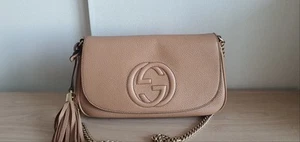 100% Authentic GUCCI Soho Interlocking G Chain Shoulder Bag Beige - Picture 1 of 14