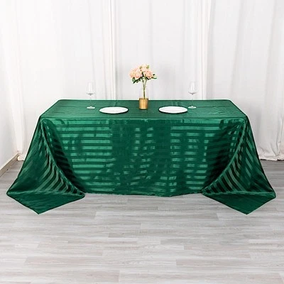 90"x132" HUNTER GREEN Stripes Satin Rectangular TABLECLOTH Table Linen Party - Image 1 of 4