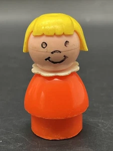 Vintage FP Little People Girl Sister Blonde Red Orange Plastic Body - Picture 1 of 8