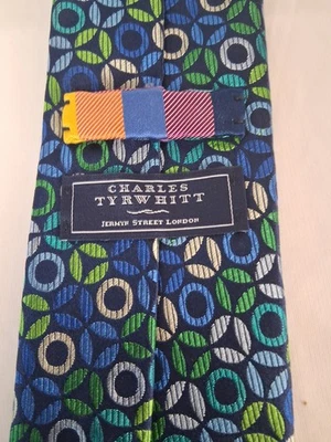 Charles Tyrwhitt Men's Tie 61" x 3.5" Jermyn Street London 100% Silk Blue Green - Image 1 of 4