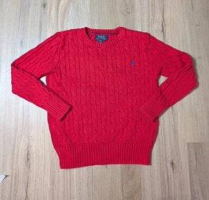 Polo Ralph Lauren Boys Size M (8-10) Red Cable Knit Sweater Preppy Holiday - Picture 1 of 8