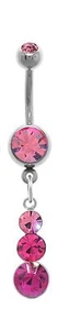 Belly Ring Fancy Cascading Pink Gemmed Dangle Naval Steel - Picture 1 of 3