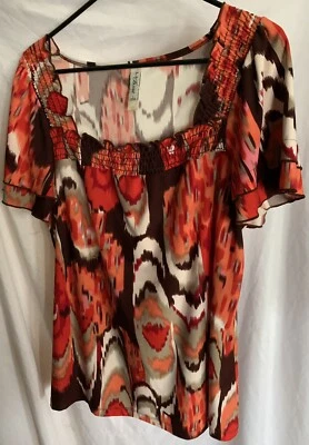 Top túnica L.A. Blues para mujer marrón naranja tostado talla grande usado en excelente estado Foto 1 de 4