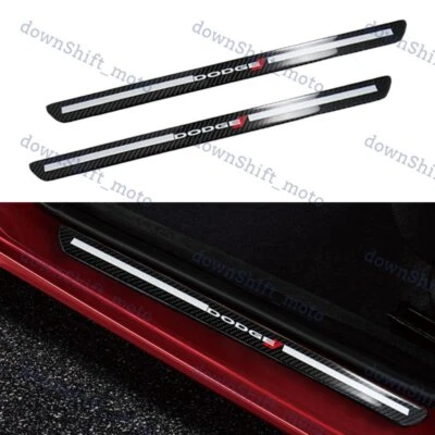 For Dodge Carbon Fiber Car Door Welcome Plate Sill Scuff Cover Decal Sticker X2 - Image 1 of 4
