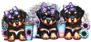 Cute Puppies Coffee Bows - 16 Oz UV DTF Transfer Vinyl Sticker - Decal Cup Wrap - Picture 1 of 1
