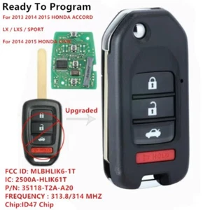 Upgraded for Honda Civic 2013 2014 2015 Flip Remote Key Fob 313.8MHZ MLBHLIK6-1T - Imagen 1 de 4